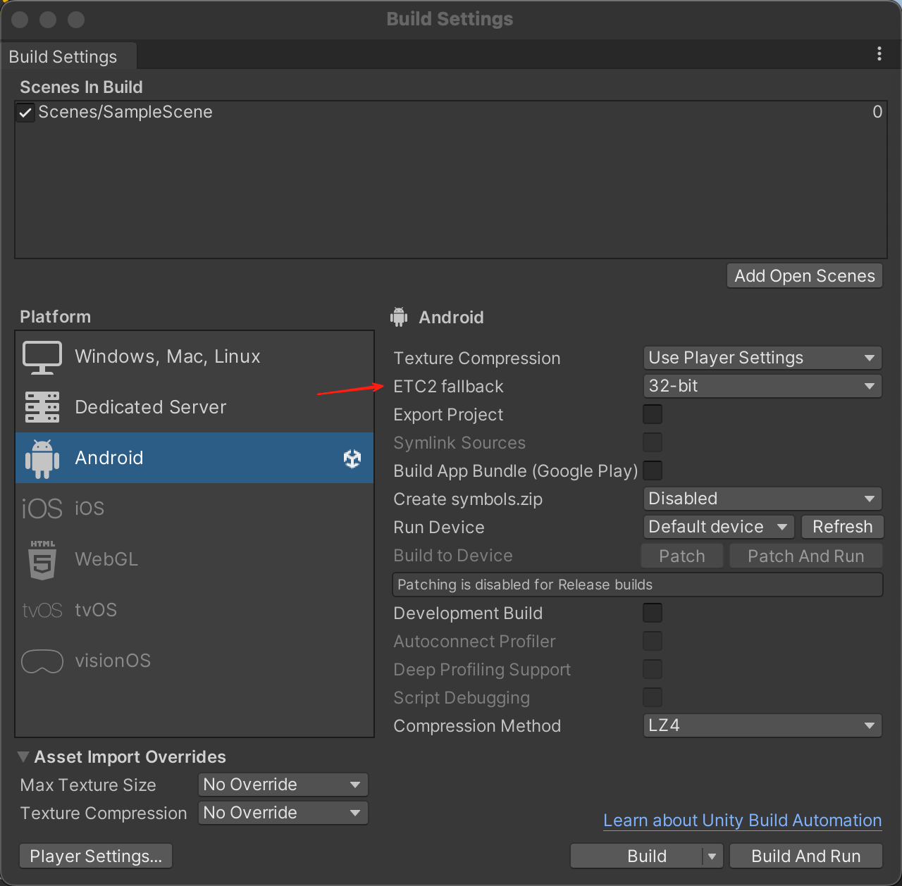 build settings